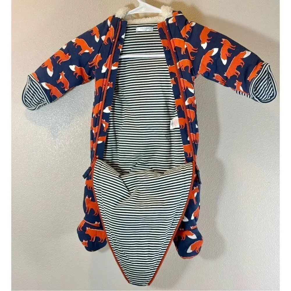 NWOT Baby Boden Cozy All In One Hooded Fox Snowsuit 3-6 Months